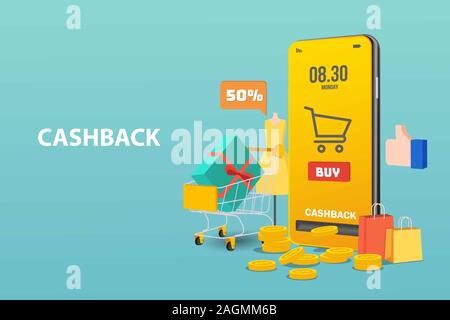 Télévision cash back vecteur isométrique concept de campagne du programme de fidélisation, remboursement d'argent. Banque D'Images