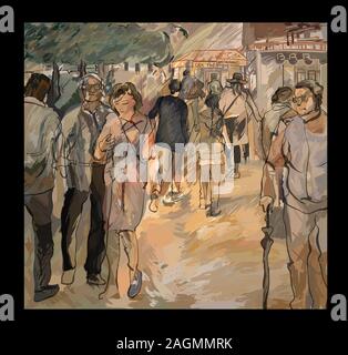 Les gens dans une rue de Paris- vector illustration (idéal pour l'impression sur tissu ou papier, affiche ou papier peint, décoration de la chambre) Illustration de Vecteur