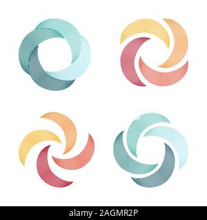 Jeu de spirale et swirl logo logo abstrait, de tordre, de forme ronde, les lignes de swirl logo inhabituelle. Vector icons set. Illustration de Vecteur