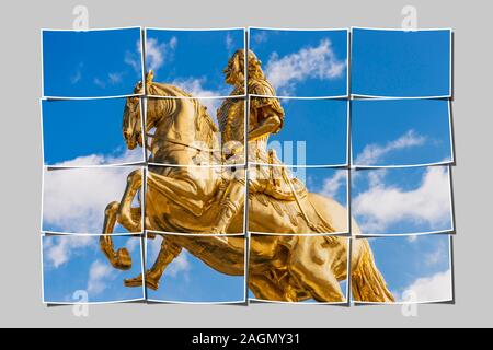 Le Golden Rider est une statue équestre de l'électeur de Saxe et roi de Pologne, Auguste le Fort à Dresde, Saxe, Allemagne, Europe Banque D'Images