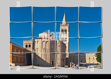 Le Forum, marché de la ville, situé en face de l'église de Saint Donat et la Cathédrale Saint Anastasias, Zadar, Dalmatie, Croatie, Europe Banque D'Images