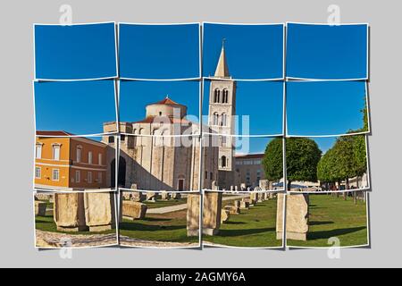 Le Forum, marché de la ville, situé en face de l'église de Saint Donat et la Cathédrale Saint Anastasias, Zadar, Dalmatie, Croatie, Europe Banque D'Images