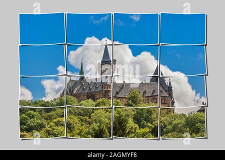 16 petites images donnent une grande image. Château de Wernigerode, Harz, Saxe-Anhalt, Allemagne, Europe Banque D'Images