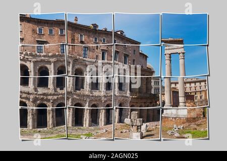 Le théâtre de Marcellus a été officiellement ouvert en 13 av. À côté se trouvent les ruines du temple d'Apollon de Sosianus, Rome, Latium, Italie, Europe Banque D'Images