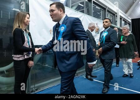 Soirée électorale générale 2019: Le Parti conservateur gagnerait un glissement de terrain pour obtenir leur plus grande majorité depuis 1987. Londres, Royaume-Uni Banque D'Images