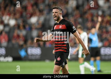 20 décembre 2019 ; Bankwest, Parramatta Stadium, New South Wales, Australie, Australian Football League, un Western Sydney Wanderers contre Western United ; Matthieu Jurman de Western Sydney Wanderers vents sa frustration devant le juge de ligne - usage éditorial Banque D'Images