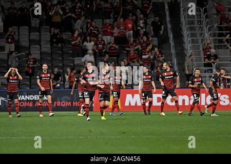 20 décembre 2019 ; Bankwest, Parramatta Stadium, New South Wales, Australie, Australian Football League, un Western Sydney Wanderers contre Western United ; Patrick Ziegler de Western Sydney Wanderers célèbre son but pour le rendre 1-0 - usage éditorial Banque D'Images