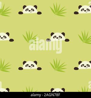 Un modèle transparent avec des feuilles de bambou et souriant visage de panda. Cute animal. Emballage et d'impression de tissus. Toile de fond coloré Illustration de Vecteur