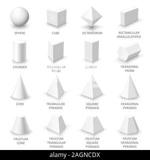 Ensemble de formes 3D de base. Solides géométriques blancs sur fond blanc. Vector illustration Illustration de Vecteur