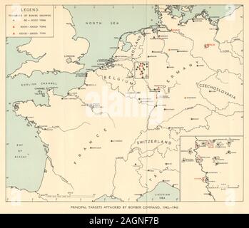 Principales cibles de Bomber Command de la RAF 1942-1943. La Seconde Guerre mondiale 2. Allemagne 1954 Ancien site Banque D'Images