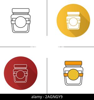 Bocal en verre avec étiquette vierge icône. Modèle plat, linéaire et de couleurs. Illustrations vectorielles Illustration de Vecteur