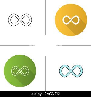 Icône de signe à l'infini. Lemniscate. Symbole sans fin. Modèle plat, linéaire et de couleurs. Illustrations vectorielles Illustration de Vecteur