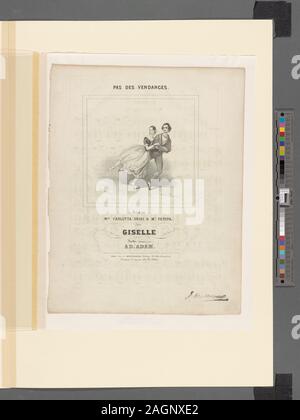 À pleine longueur ; les deux Petipa et Grisi en équilibre sur leur pied gauche avec le pied droit, étendu derrière eux. Porter les costumes à partir de la première loi. ; pas des vendanges. Électrocuté par Melle. Carlotta Grisi & M. Petipa dans Giselle. Ballet composé par Ad. Adam. Banque D'Images