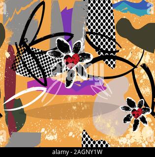 Modèle de mode multicolore transparente.formes abstraites background.Coeur et imprimé floral pour le tissu. - Illustration Banque D'Images