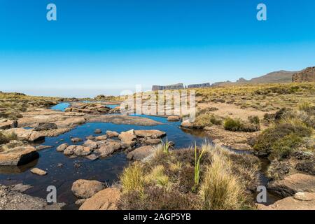 Paysage de rivière sur le plateau de montagnes du Drakensberg en Afrique du Sud Banque D'Images