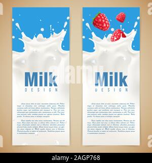 Illustration vecteur de conception de lait avec du lait splash et framboise Illustration de Vecteur