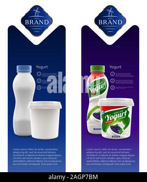 Yaourts aux bleuets tout nouveau packaging design isolés pour le lait, yaourt ou crème de marque produit ou design publicitaire Illustration de Vecteur