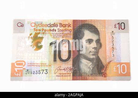 Robert Burns sur l'autre face de Clydesdale Bank 10 Pound Note Banque D'Images