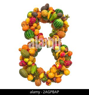 Numéro 8 à partir de fruits, 3D Rendering isolé sur fond blanc Banque D'Images