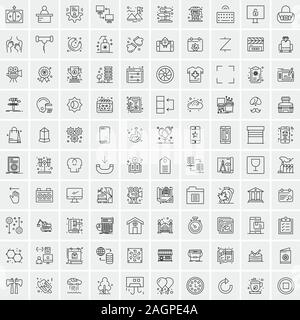 Ensemble de 100 icônes de ligne mince moderne universel pour mobile et Web. Symbole du mélange comme des flèches, des avatars , des smileys, des affaires, de la Météo Illustration de Vecteur