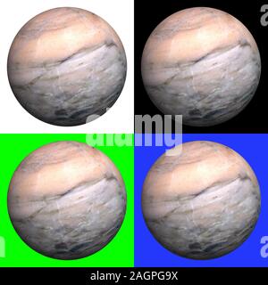 Balle en rendu 3D sur quatre origines différentes - blanc, noir, vert et bleu chroma key Banque D'Images