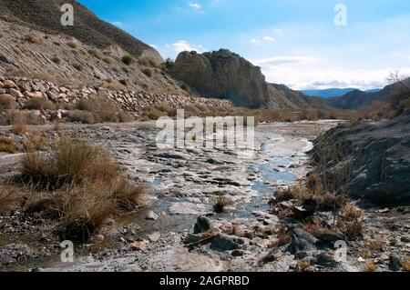 Désert de Tabernas Spot naturel - désert wadi après la pluie, la province d'Almeria, Andalousie, Espagne, Europe. Banque D'Images