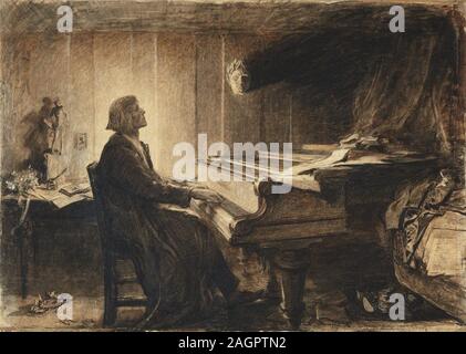 Franz Liszt au piano. Musée : collection privée. Auteur : sir Hubert Von Herkomer. Banque D'Images