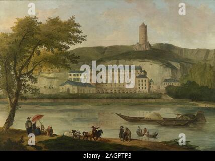 Vue du château de Madame d'Enville à La Roche-Guyon. Musée : Musée des Beaux-Arts, Rouen. Auteur : Hubert ROBERT. Banque D'Images