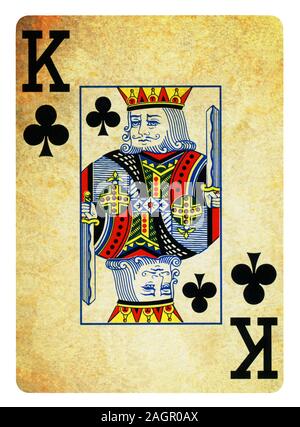 King of Clubs Vintage playing card - isolated on white (chemin inclus) Banque D'Images