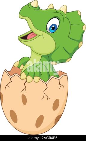 Bébé de bande dessinée de l'oeuf à couver triceratops Illustration de Vecteur