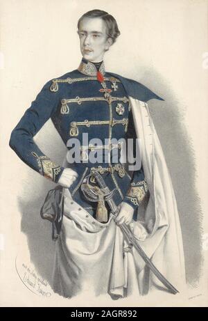 Portrait de l'empereur François-Joseph I d'Autriche, en hongrois uniforme. Musée : collection privée. Auteur : EDUARD KAISER. Banque D'Images