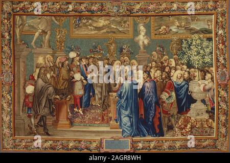 D'une audience accordée par Louis XIV au Comte de Fuentes, Ambassadeur du roi Philippe IV d'Espagne au Louvre, 24 mars 1662. Musée : Musée de l'histoire de la France, Le Château de Versailles. Auteur : Ballin, Claude I, (après). Banque D'Images