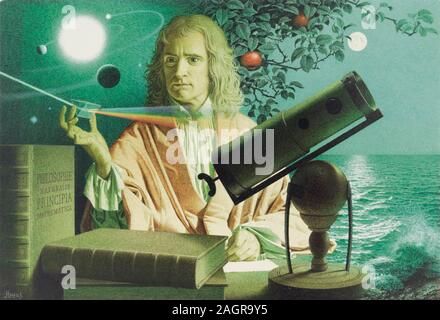 Sir Isaac Newton. Musée : collection privée. Auteur : Jean-Leon Huens. Banque D'Images