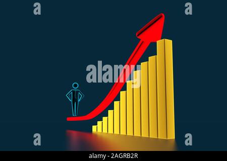 Figures 3d, personne qui monte à la flèche rouge. Homme d 3d augmente en fonction de l'annexe. Le rendu 3D Banque D'Images