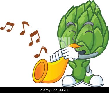 Artichaut joyeux personnage performance avec trompette Illustration de Vecteur