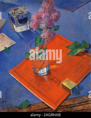 La vie toujours avec le lilas. Musée : collection privée. Auteur : KUZMA SERGUEÏEVITCH PETROV-VODKIN. Banque D'Images