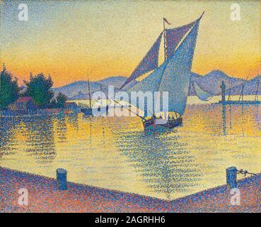 Le Port au coucher du soleil, Opus 236 (Saint-Tropez). Musée : collection privée. Auteur : Paul SIGNAC. Banque D'Images