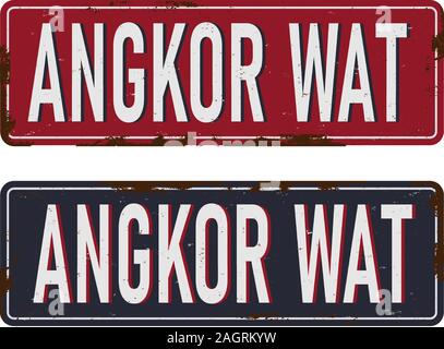 Grunge metal couleur texte signe avec Angkor Wat, au Cambodge, vector illustration Illustration de Vecteur