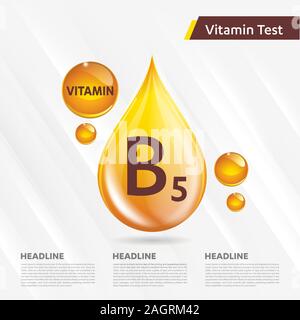 La vitamine B5 "icône collection, cholécalciférol. golden drop drop complexe de vitamines. Medical pour heath Vector illustration Illustration de Vecteur