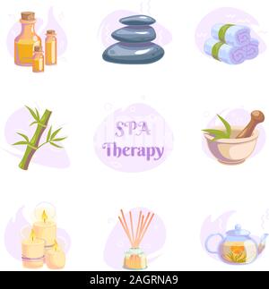 La thérapie Spa icons set sur fond blanc pour salon de bien-être. Massage détente illustration vectorielle. La santé du corps nature concept. Beauty soin des éléments de conception. Organique à base de collection. Illustration de Vecteur