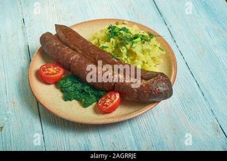 Bregenwurst, saucisses de spécialité de Basse-Saxe et de Saxe-anhalt traditionnellement à base de viande de porc, de porc, de porc ou de bétail et cerveau Banque D'Images