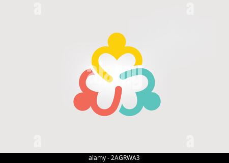 Les gens de soins. Trois personnes avec forme de coeur Illustration de Vecteur