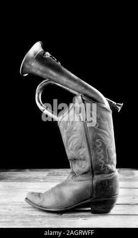 Cowboy bugle avec prix pour votre type ou d'un message en noir et Wite.. Banque D'Images