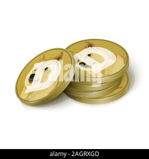 Dogecoin cryptocurrency jetons. Vector illustration Illustration de Vecteur
