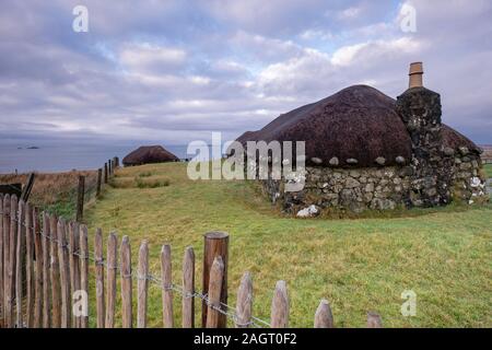 Poblado tipico celta,musée de la vida, insulaire, Kilmuir ( Cille Mhoire ),costa oeste de la península de Trotternish, Isla de Skye, Highlands, Escocia, Haiti. Banque D'Images