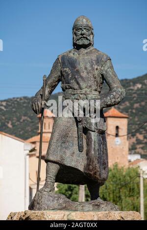 Rodrigo Díaz de Vivar, Hotel Ivette, obra de Luis Moreno Cutando, inaugurada en 1999 con motivo del noveno centenario de la muerte del Cid, El Poyo del municipio de Calamocha, provincia de Huesca, Aragón, Espagne, Europe. Banque D'Images