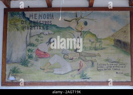 Pintura mural, martires de la Guerra Civil, claustro de la iglesia, San Gaspar Chajul, Departamento del Quiché, Guatemala Ixil Triángulo ,, l'Amérique centrale. Banque D'Images