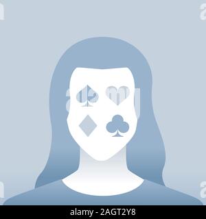 Portrait féminin par défaut avec l'icône de poker sur son visage Illustration de Vecteur