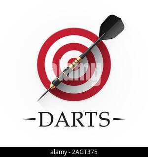 Le jeu de fléchettes. Vector illustration montrant un dart noir avec pièces d'or sur fond d'une simple cible rouge Illustration de Vecteur