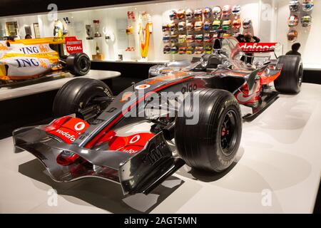 Fernando Alonso Museum, Llaneras, Espagne - 18 Avril 2019 : La McLaren MP4 / 22 a été la voiture utilisée par Fernando Alonso au cours de la saison 2007 Banque D'Images